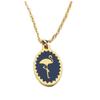 [R0188] - Designer Steel Necklace 'Pink Flamingo' Navy Gold - 15x10 Mm