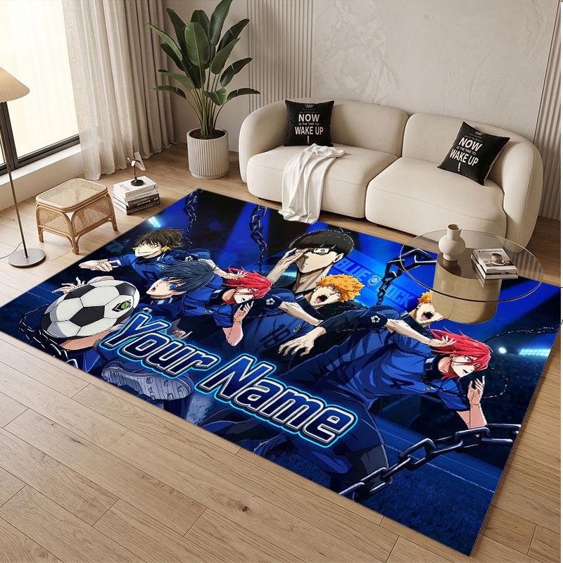 Custom Name Crystal Velvet Rug,Blue Lock Comfortable Anti Slip Floor Mat For Room Decoration