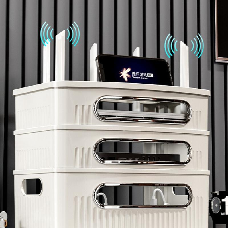 Многофункциональная коробка для хранения WiFi-роутера, беспроводного модема, с несколькими портами, открытая полка, держатель для ТВ-приставки с шнуром питания