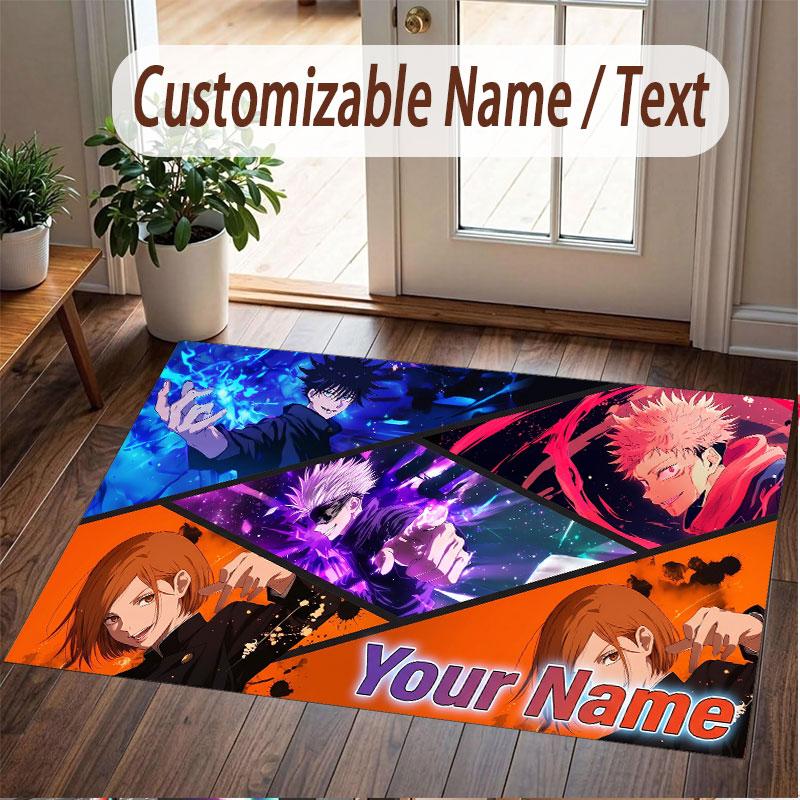 Custom Name Crystal Velvet Rug,Jujutsu Kaisen Comfortable Anti Slip Floor Mat For Room Decoration