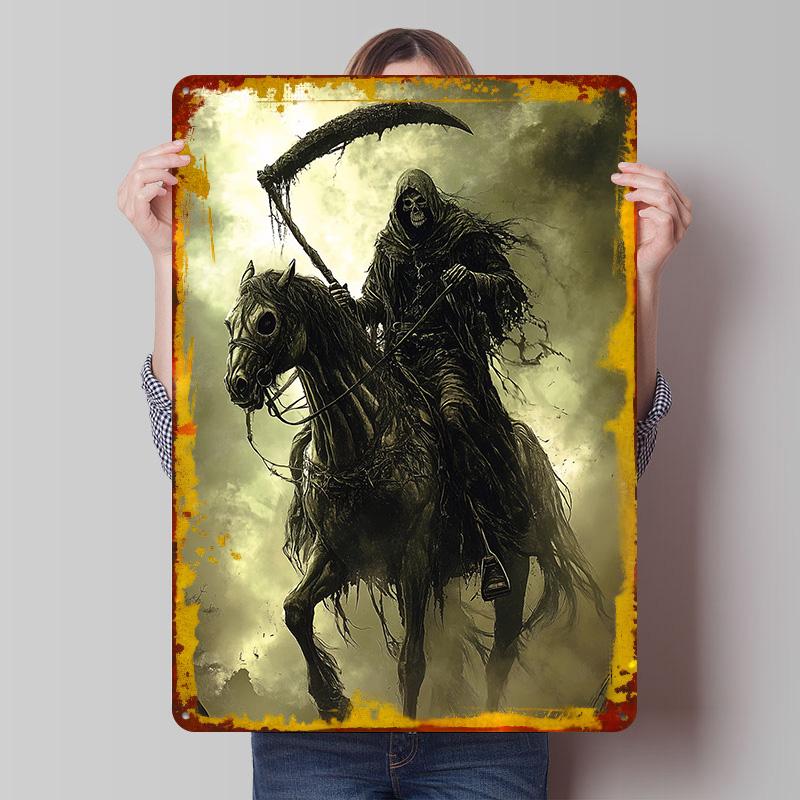 Death on Horseback Printed Poster Customized Wall Art Retro Vintage Metal Tin Signs for Man Cave Office Decor Garage Decoration