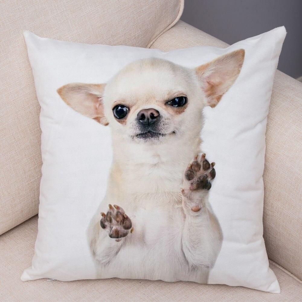 Cute Pet Animal Pillowcase Decorative Cute Puppy Chihuahua Pillowcase Soft Plush Cushion Cover for Car Sofa Home 45x45cm