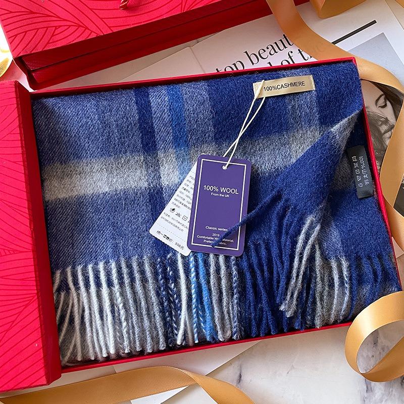 Middle-aged and Elderly Blue Cashmere Scarf Men's Winter Gift for Elders, Grandpa and Dad Warm Scarf