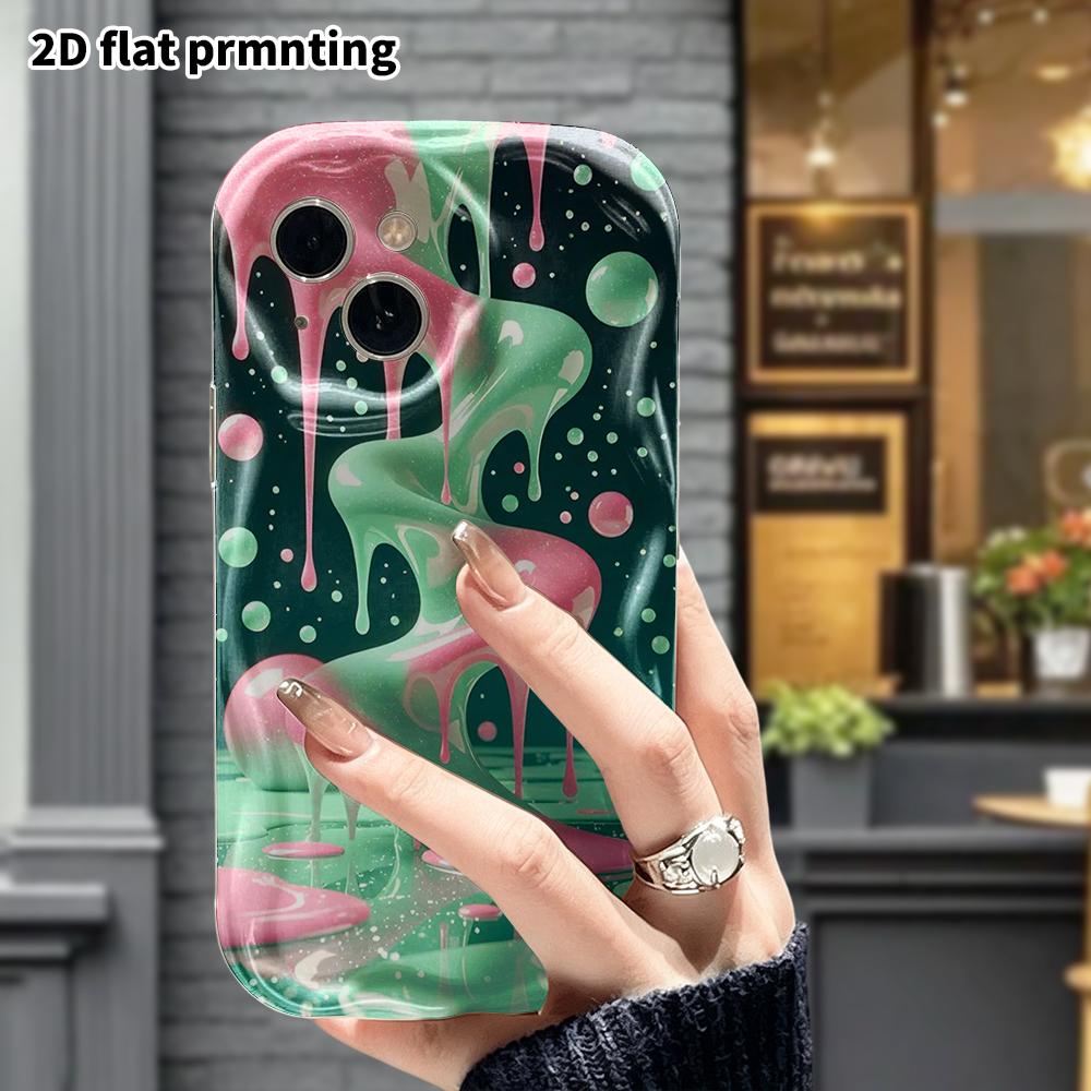Чехол для телефона: 2D плоский, подходит для iPhone 18 17 16 15 14 13 12Pro, аксессуар для телефона, розовый мятно-зеленый текучий узор, идеальный подарок на Рождество и Хэллоуин