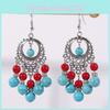 Ethnic Simulation Turquoise Beaded Earrings With Silver Filigree For Casual Wear