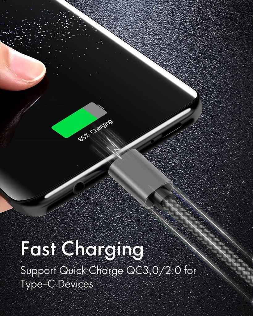 Нейлоновый кабель для передачи данных, Быстрая зарядка, USB A на Type C, Зарядный кабель для телефона Huawei Samsung Android, Зарядное устройство TypeC, 1 м, 2 м, 3 м