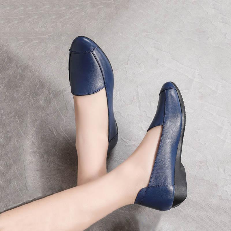 Повседневные туфли из натуральной кожи, женские весенне-осенние туфли из мягкой кожи на мягкой подошве, туфли для мам на плоской подошве в горошек