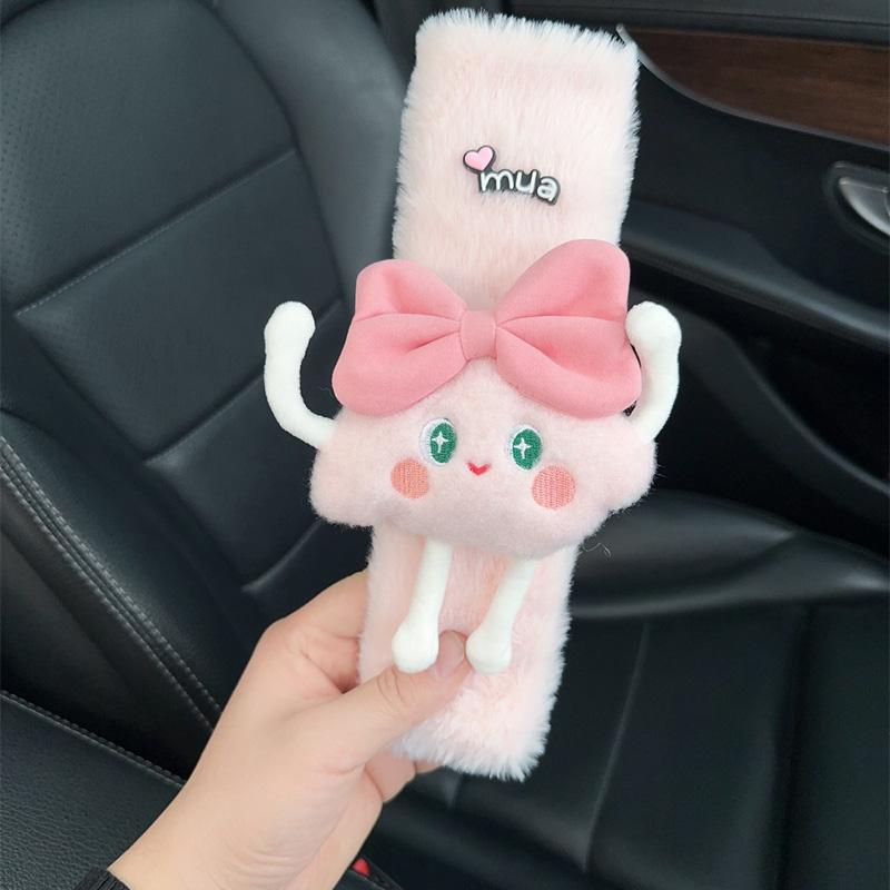 1/2pc Cute Cartoon Bow Clouds Car Seat Belt Cover Imitation Rabbit Fur Auto Seatbelt Safety Soft Plush Shoulder Pad Decrotion