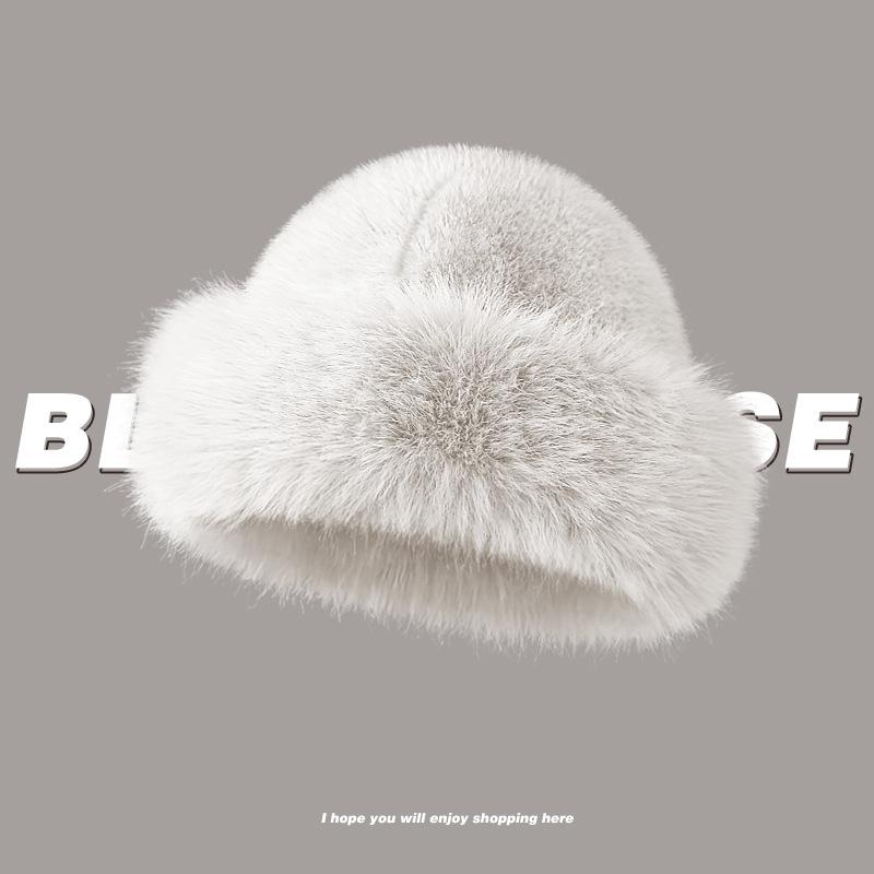 Hairy Mongolian hat girl cute face small dome basin hat cold warm imitation mink warm bucket hat winter