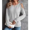 2023 Fashion O-neck Pullover Autumn/Winter Off Shoulder Button Long Sleeve T-shirt Casual Solid  Color Loose Tops Women 28754