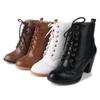 Women's High Heeled Short Boots, Fashionable and Retro British Style Carved Thick Heels, Solid Color Boots