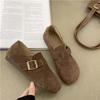 Модная повседневная обувь в стиле ретро из кожи, мюли, тапочки, уличные тапочки из мягкой пробки с пряжкой на ремне, туфли на плоской подошве для женщин 2024