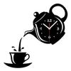 3D Wall Clock Acrylic Mirror Coffee Teapot Wall Clock Sticker Modern Style Frameless Clock Home Office Hotel Decoration