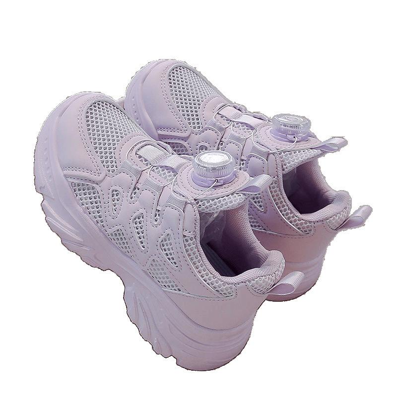 Girls dad shoes rotating buttons summer new children's breathable single net white shoes boys sports shoes