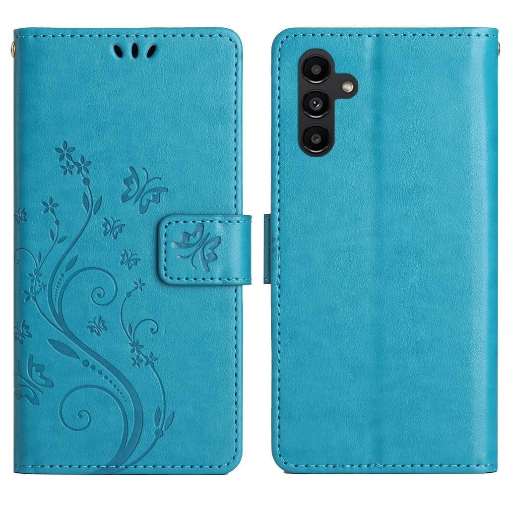 Для Samsung Galaxy S24 FE Кожаный кошелек-чехол с тиснением Цветок Бабочка, чехол для телефона с ремешком