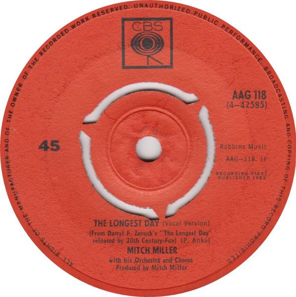 7inch Record MITCH MILLER & HIS ORCHESTRA & CHOR - The Longest Day AAG118 CBS 1962 Norway Pop Used