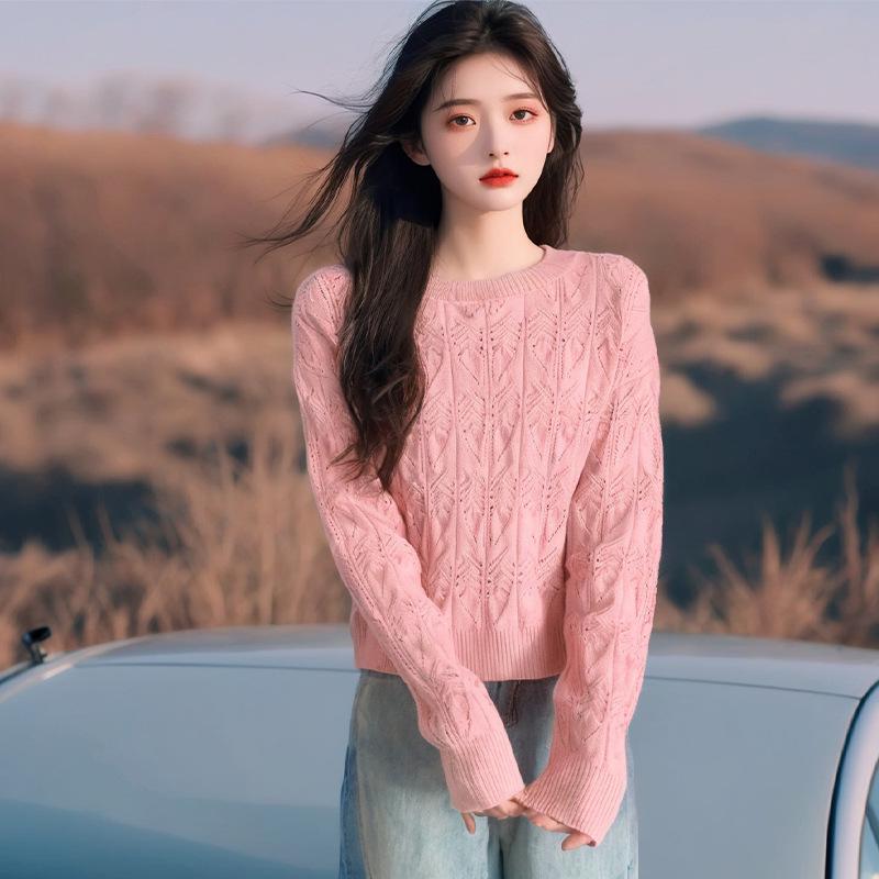 2025 Autumn Korean Chic Loose Round Neck Knit Sweater for Women