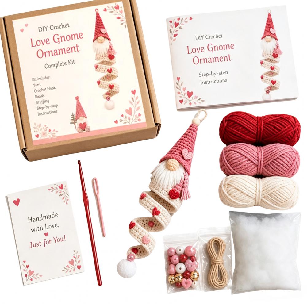 Whimsical Crochet Christmas Gnome Layered Ornament Eco Woven Yarn Non Slip Loop For Shelf Or Tree