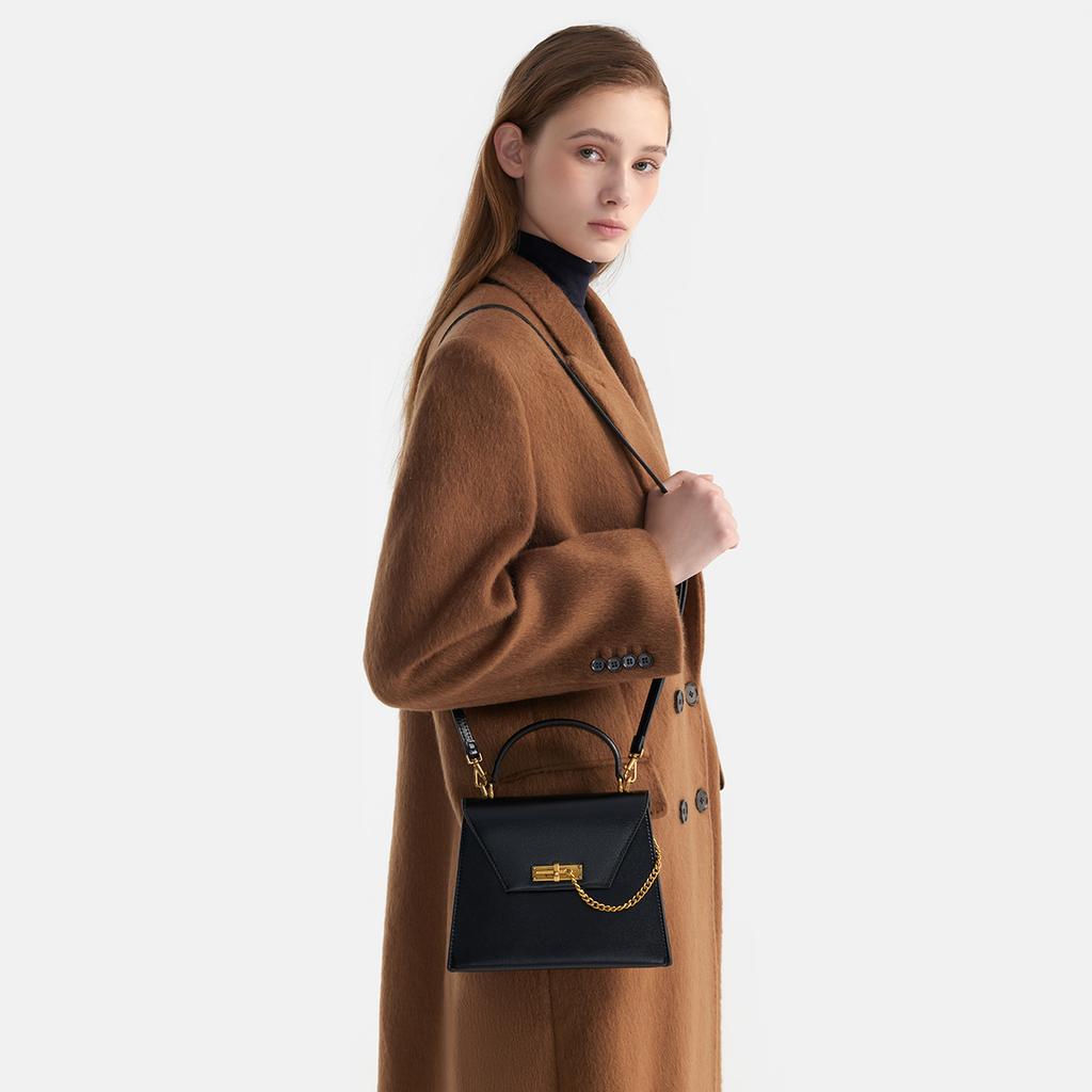 Charles & Keith Винтажная Пряжка Сумка Келли Женская Сумка на Плечо Черный Кремовый CK2-50701513