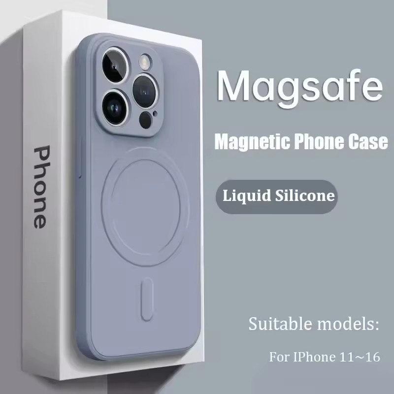 Роскошный мягкий силиконовый чехол Magsafe Liquid для iPhone 16 15 14 13 12 11 Pro Max Plus, прочный магнитный чехол для беспроводной зарядки