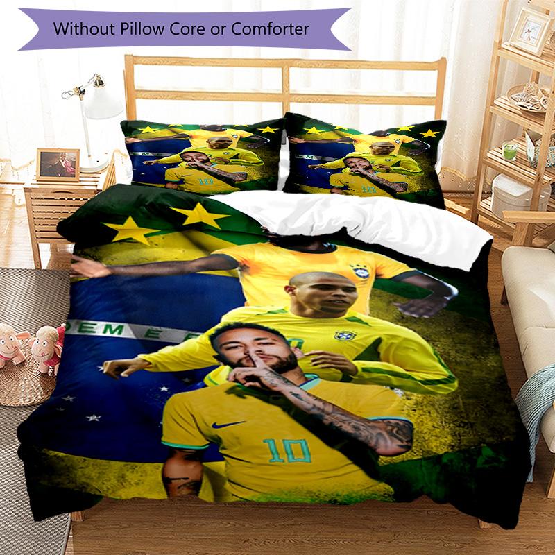 3pcs Neymar19 Design Cover Set - HD Printed Bedding with 1 Cover and 2 Pillowcases - Perfect for Home and Dorm Decor