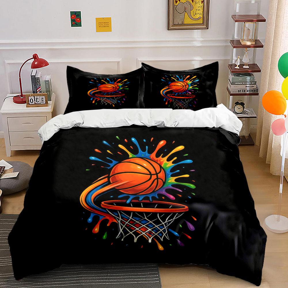 Basketball Art Decor Set Bedding Set with 1 Duvet Cover 2 Pillowcases Single Double King Queen, Gift