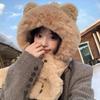 Solid Color Bear Ear Hat Cartoon Winter Neckerchief Soft 2 In 1 Plush Scarf Streetwear