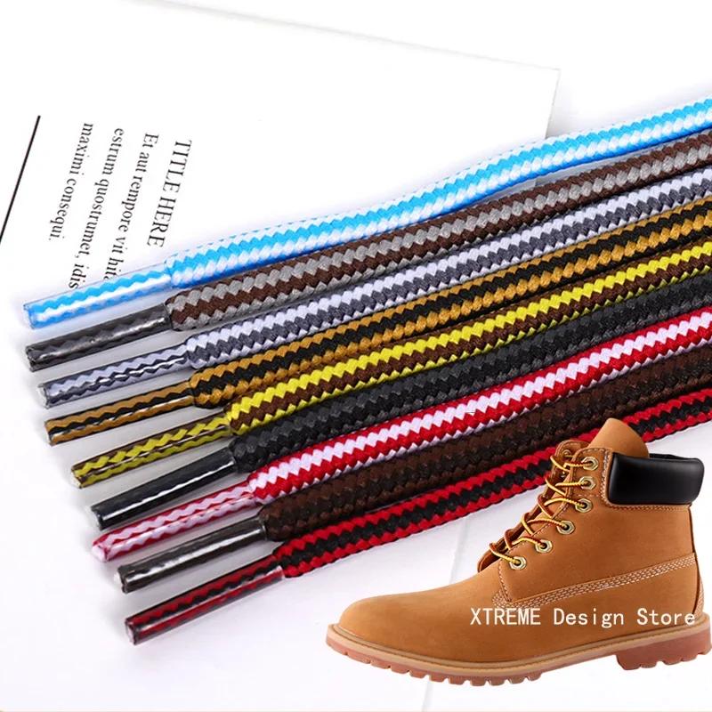 1 пара круглых шнурков для ботинок Шнурки для обуви Полосатые Двухцветные Применимо к Высоким Повседневным Ботинкам Хлопковый Шнурок