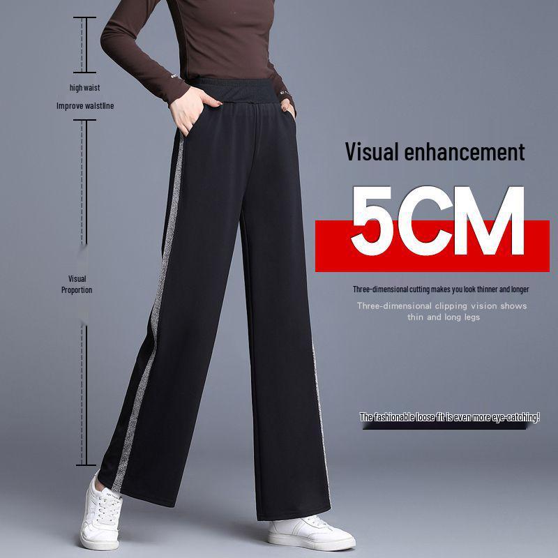 Women's Loose High-Waisted Wide-Leg Casual Pants - Spring to Winter, Plus Size Slimming, Straight-Leg Sportswear