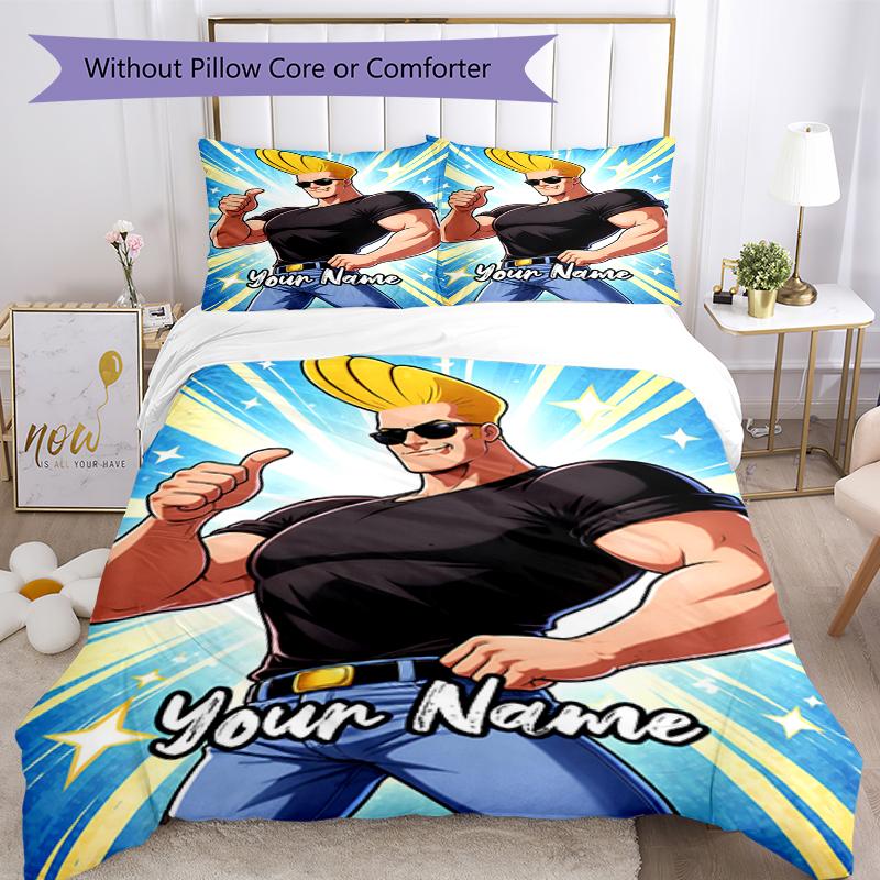3pcs Custom Name Johnny Bravo Bedding Set Duvet Cover Closure Includes 1 Duvet Cover & 2 Pillowcases, Soft and Comfortable for All Seasons.