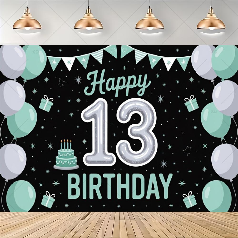 Party decorations for a 13th birthday, official backdrop for a teenager, black and purple balloon background, photo banner for...4526