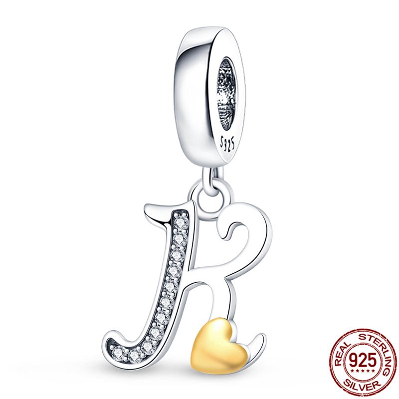 Оригинальный дизайн кулон циркон в форме сердца 26 английских букв AZ шарм бусины подходят 925 оригинальный браслет ожерелье ювелирные изделия