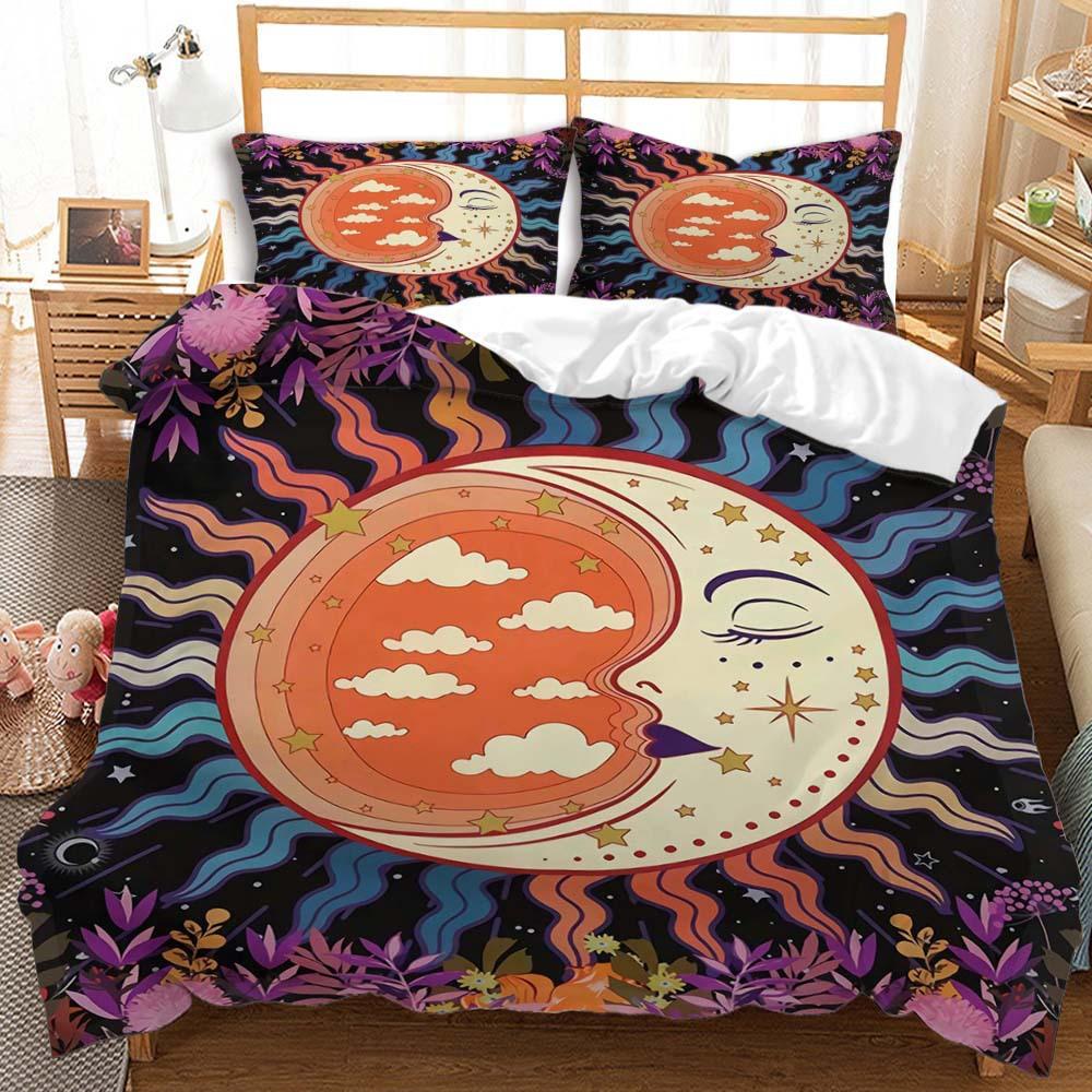 Quilt Cover Three-Piece Sun And Moon Simple Wind Bedding Digital Printing Kit