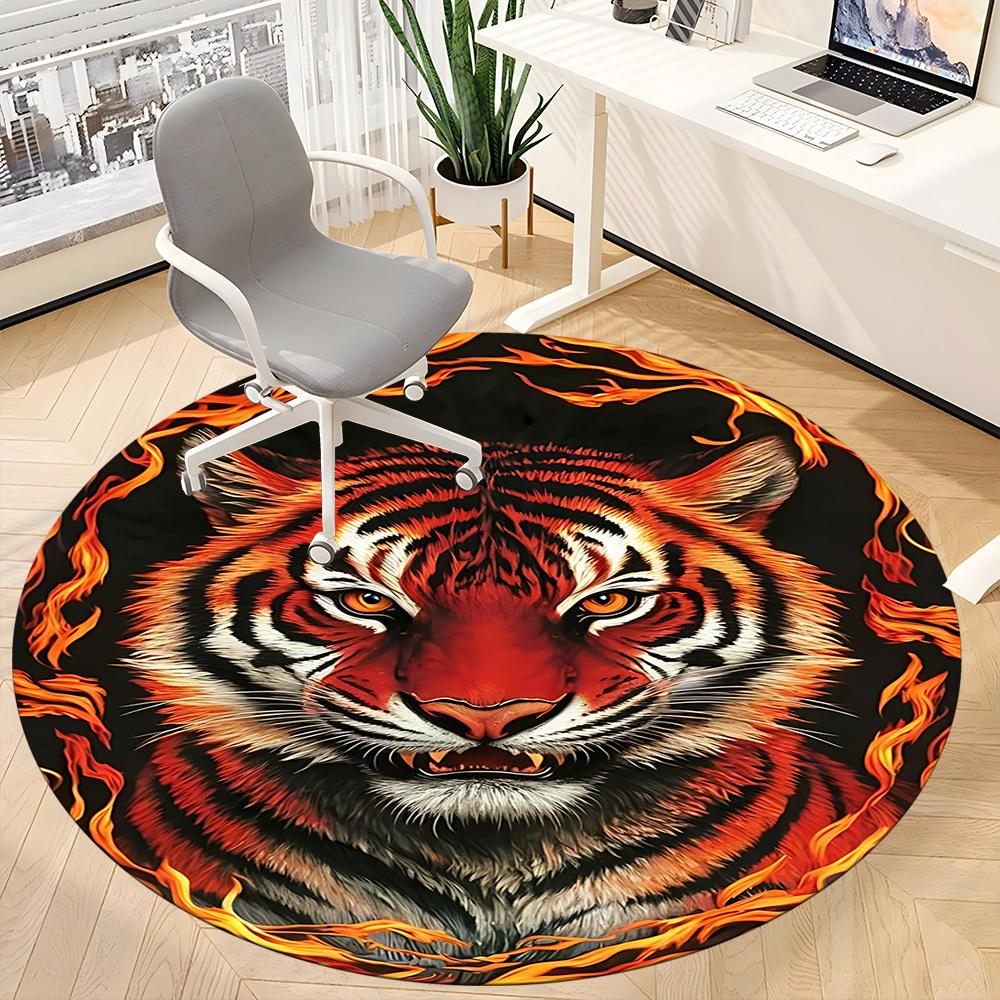1pc Tiger Flame Print Chair Carpet for Office Non-Slip, Machine Washable Rug for Office - Holiday DecorMachine Made yy251029124