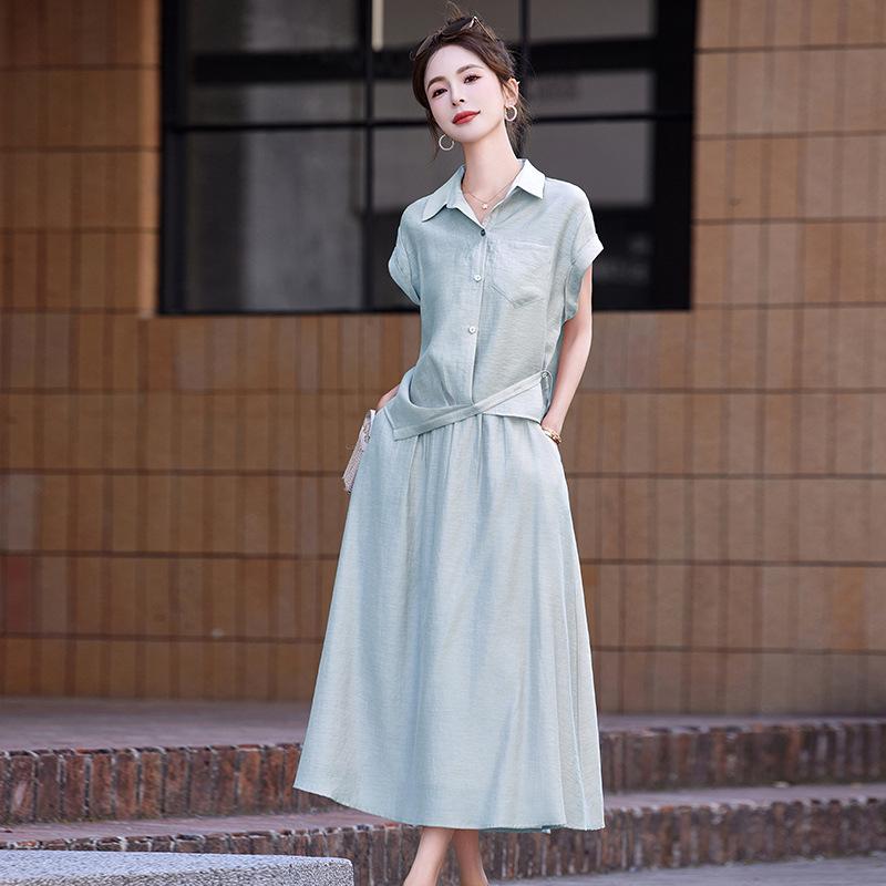 Модный комплект из легкой рубашки и юбки из лиоцелла и льна для женщин, новый комплект из двух предметов, демонстрирующий темперамент и повседневный стиль