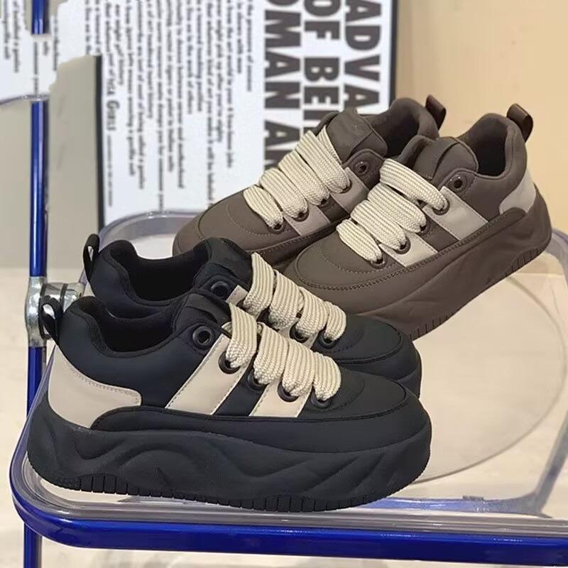 Весенне-осенние новые ретро уродливые милые туфли-хлебушки женские на платформе с увеличением высоты дышащие туфли на маффиновой подошве повседневная спортивная обувь