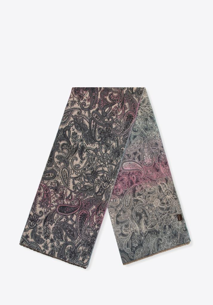 Wittchen Woman Women's Scarf With An Oriental Motif, Gray And Pink, Gray And Pink Polyester