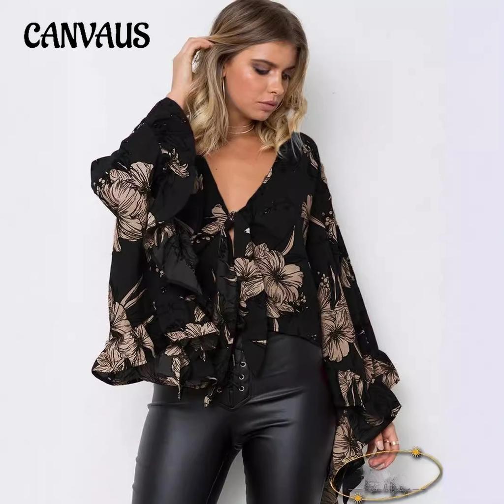 Женская рубашка с длинными рукавами и принтом на весну и осень