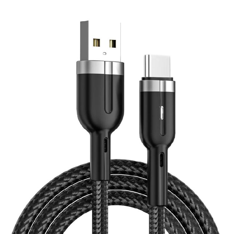 Усиленный плетеный USB C кабель для передачи данных, оснащенный функцией подсветки и автоматической остановкой зарядки при полном заряде