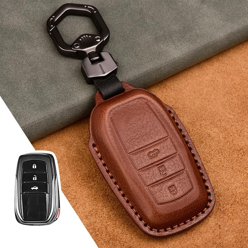 Leather Car Key Case Cover Fob for Toyota Chr C-hr Land Cruiser 200 Avensis Auris Corolla Smart Keychain Shell Accessories Ring
