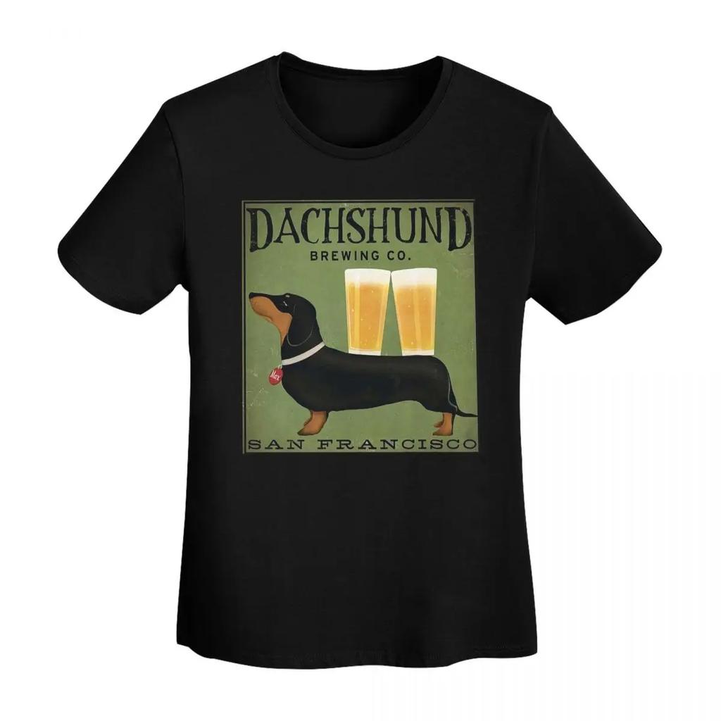 Dachshund Brewing Co TShirt Women Short Sleeve T Shirts Crew Neck Streetwear Cotton Summer Tees Streetwear