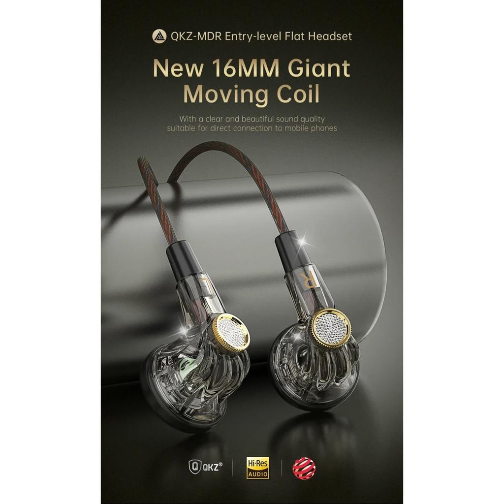 QKZ MDR Flat-Head Headphones 16MM Large Dynamic HIFI Bass Sport Earbuds Music Wired Earphones 3.5MM AUX Headset In Ear with Mic