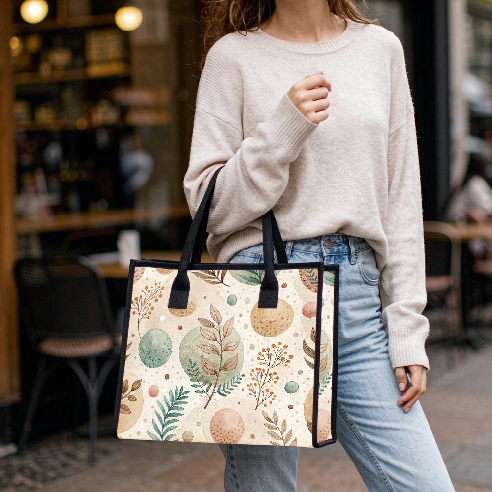Elegant Floral Pattern Large Capacity Daily Use Portable Tote Bag for Women Shopping Travel Outdoor Commute