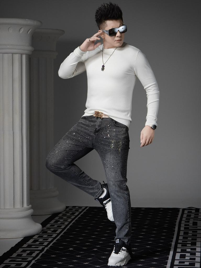 European Style High-End Solid Color Sweater for Men, New Autumn and Winter Warm Base Layer Pullover Knitwear with a Round Neck