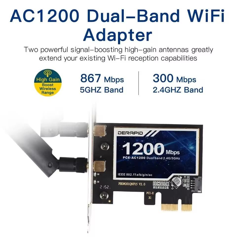1200 Мбит/с PCI-E WiFi адаптер 2,4 ГГц/5 ГГц Bluetooth 4.2 WiFi Wlan карта 802.11ac Настольный Wifi PCI Express адаптер для Win 7 10 11