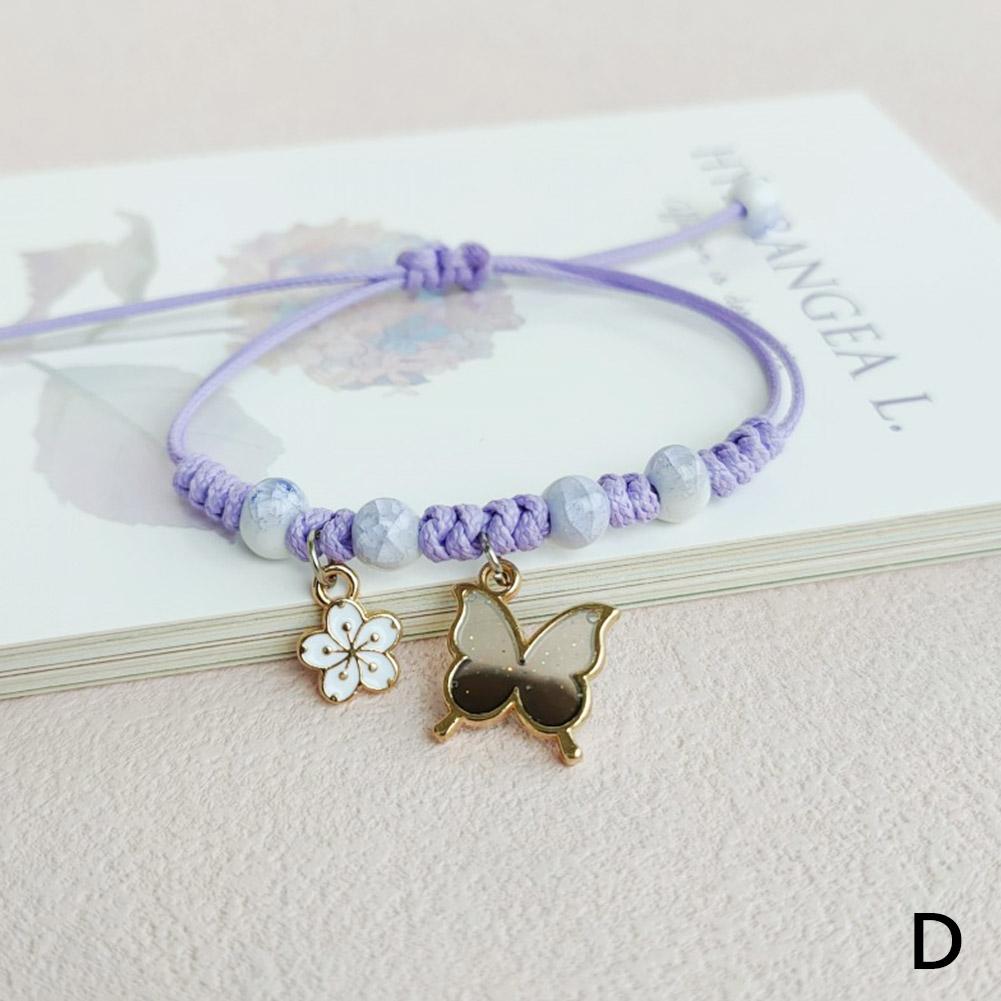 Rinhoo Fashion Handmade Purple Butterfly Flower Bracelet Bangle Sweet For Women Animal Charm Je P6I5
