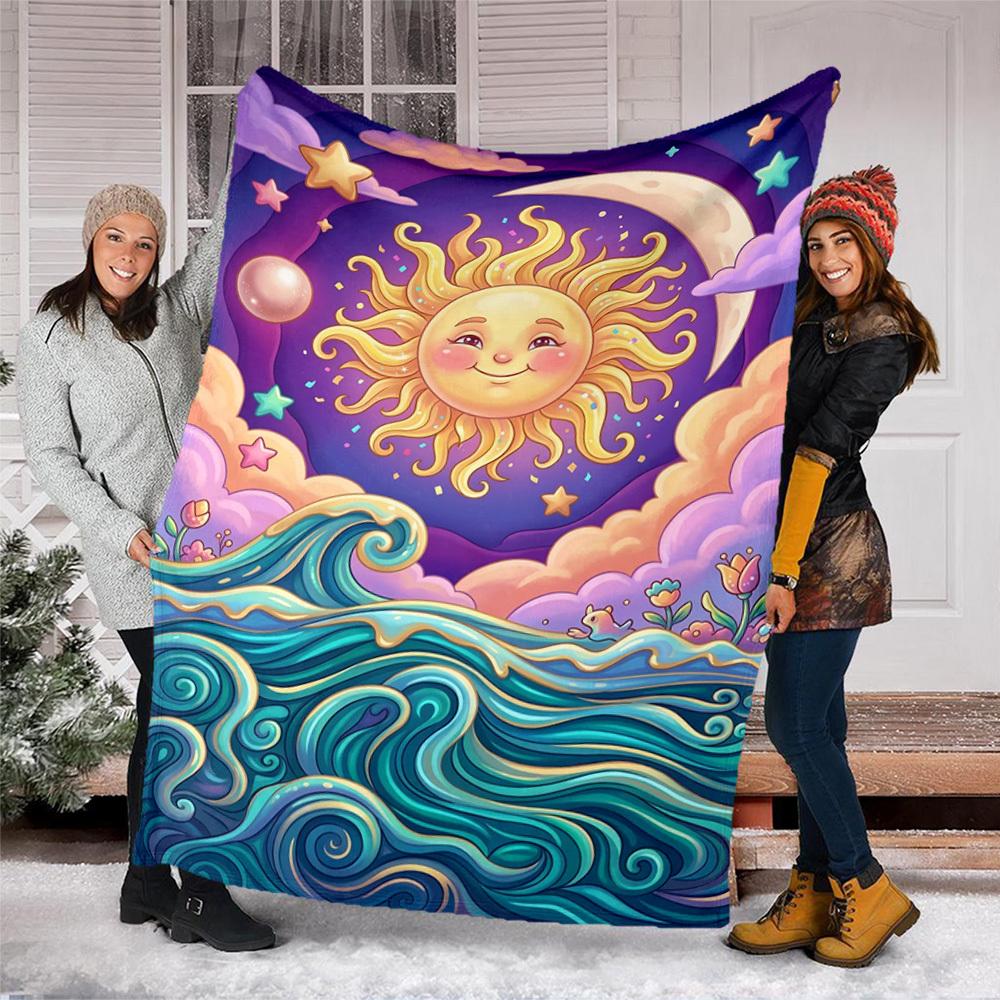 1pc Sun OceanOutdoor Blanket, Soft And Comfortable Blanket, Casual Warm Outdoor Blanket, Good Birthday Gift yy260328083
