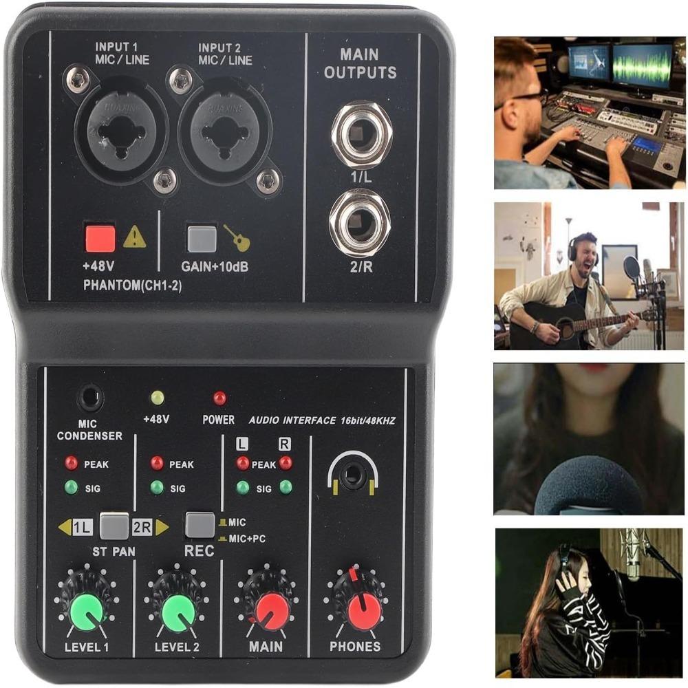 USB Interface Audio Mixer Console 2 Channels USB Sound Card Sound Mixing Board Music Production