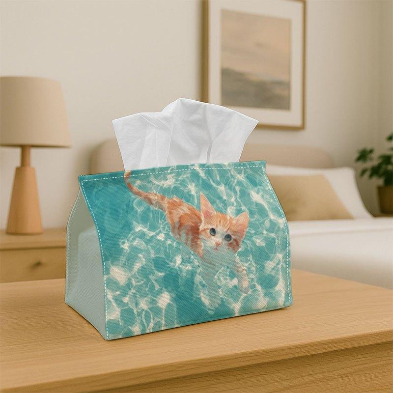 1pc Tissue Box Holder Featuring an Adorable Kitten Swimming in a Pool - A Versatile Napkin Dispenser Suitable for Home Gatherings, Car Decoration - A