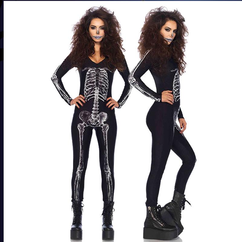 Cosplay Halloween Skull Costume Zombie Jumpsuit Uniform, Undead Bar, Halloween Skull Zombie Costume